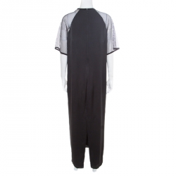 Gucci Black Metallic Silk Jacquard Mesh Sleeve Detail Maxi Dress L
