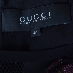 Gucci Black Metallic Silk Jacquard Mesh Sleeve Detail Maxi Dress L
