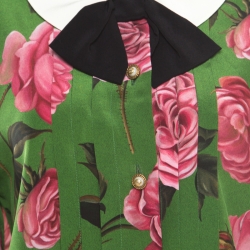 Gucci Green English Rose Printed Silk Crepe de Chine Blouse M