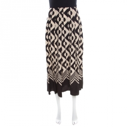 Gucci Monochrome Geometric Pattern Printed Silk Crepe de Chine Midi Skirt M