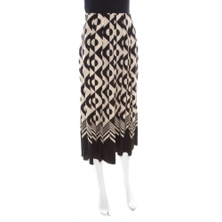 Gucci Monochrome Geometric Pattern Printed Silk Crepe de Chine Midi Skirt M