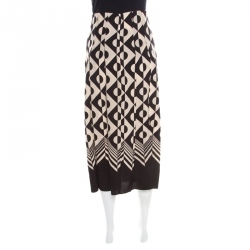 Gucci Monochrome Geometric Pattern Printed Silk Crepe de Chine Midi Skirt M