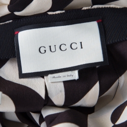 Gucci Monochrome Geometric Pattern Printed Silk Crepe de Chine Midi Skirt M