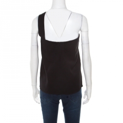 Gucci Black Wool Crepe Embellished Brooch Detail One Shoulder Top S