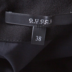 Gucci Black Wool Crepe Embellished Brooch Detail One Shoulder Top S