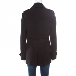 Gucci Black Wool Gabardine Double Breasted Coat S