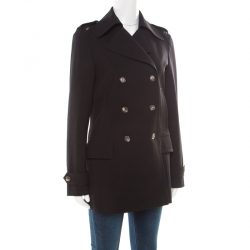 Gucci Black Wool Gabardine Double Breasted Coat S