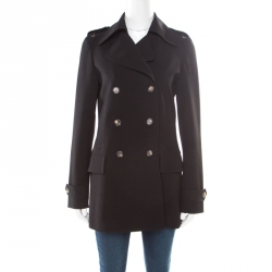 Gucci Black Wool Gabardine Double Breasted Coat S