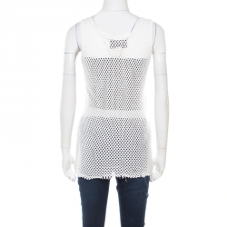 مملوكة مسبقًا Gucci Off White Perforated Cotton Knit Logo Printed Tank Top M
