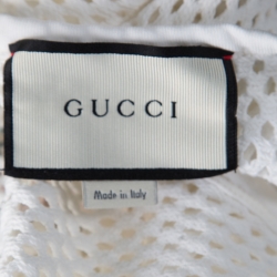 مملوكة مسبقًا Gucci Off White Perforated Cotton Knit Logo Printed Tank Top M