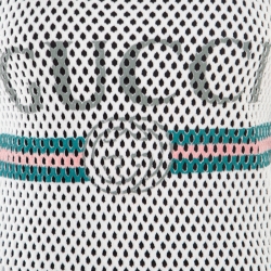 مملوكة مسبقًا Gucci Off White Perforated Cotton Knit Logo Printed Tank Top M