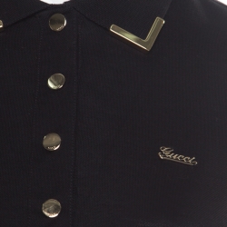 Gucci Black Honeycomb Knit Metal Tipped Collar Polo T-Shirt XS