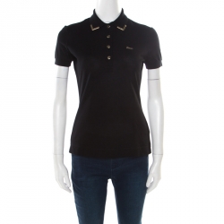 Gucci Black Honeycomb Knit Metal Tipped Collar Polo T-Shirt XS
