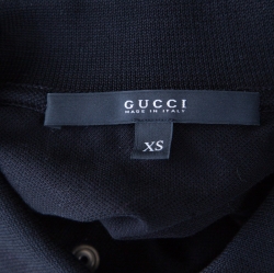 Gucci Black Honeycomb Knit Metal Tipped Collar Polo T-Shirt XS