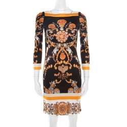 Gucci Black and Gold Sea Shell Print Jersey Shift Dress S