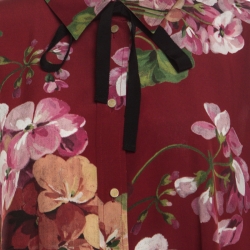 Pre Owned Gucci Maroon Cerise Blooms Printed Silk Crepe de Chine Boxy Blouse M