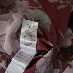 Pre Owned Gucci Maroon Cerise Blooms Printed Silk Crepe de Chine Boxy Blouse M