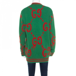 Pre Owned Gucci Multicolor Jacquard Wool and Silk Reversible Ghost Cardigan M