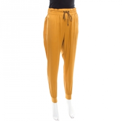Pre Owned Gucci Gold Silk Drawstring Detail Jogger Pants M