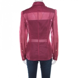 Gucci Pink Cotton Horsebit Epaulette Detail Long Sleeve Shirt S