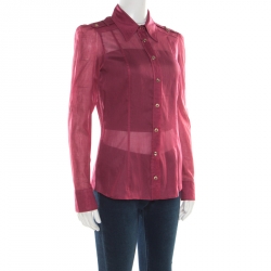 Gucci Pink Cotton Horsebit Epaulette Detail Long Sleeve Shirt S