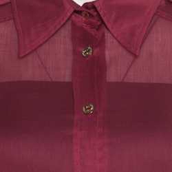 Gucci Pink Cotton Horsebit Epaulette Detail Long Sleeve Shirt S
