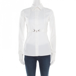 Pre Owned Gucci White Cotton Horsebit Clasp Detail Long Sleeve Shirt S