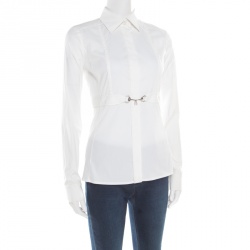 Pre Owned Gucci White Cotton Horsebit Clasp Detail Long Sleeve Shirt S