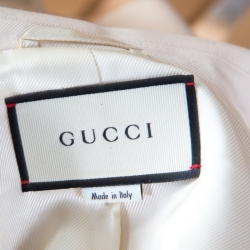 Pre Owned Gucci Cream Wool Contrast Velvet Trim Floral Applique Blazer M