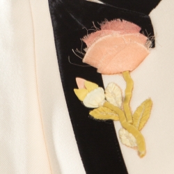 Pre Owned Gucci Cream Wool Contrast Velvet Trim Floral Applique Blazer M
