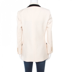 Pre Owned Gucci Cream Wool Contrast Velvet Trim Floral Applique Blazer M
