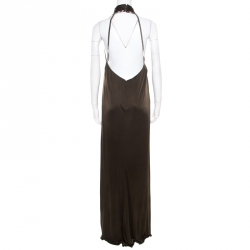 Gucci Olive Green Embellished Halter Backless Gown M