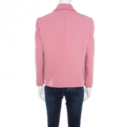 Pre Owned Gucci Dusty Pink Wool Logo Button Detail Double Breasted Blazer L