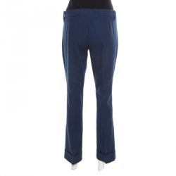 Pre Owned Gucci Blue Cotton Logo Button Detail Tailored Trousers M