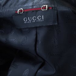 Pre Owned Gucci Black Leather Tailored Two Button Blazer L