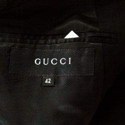 Pre Owned Gucci Black Wool Leather Collar Detail Double Breasted Jacket M
