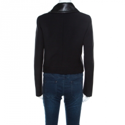 Pre Owned Gucci Black Wool Leather Collar Detail Double Breasted Jacket M