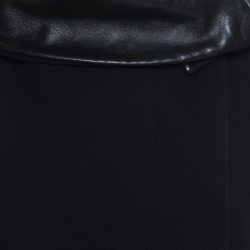 Pre Owned Gucci Black Wool Leather Collar Detail Double Breasted Jacket M