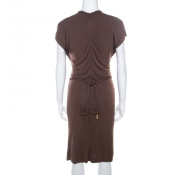 Gucci Walnut Brown Crepe Knit Cut Out Choker Neck Sheath Dress M