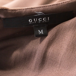 Gucci Walnut Brown Crepe Knit Cut Out Choker Neck Sheath Dress M