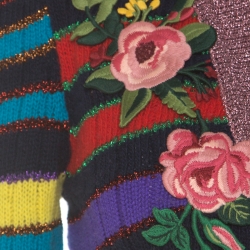 Pre Owned Gucci Multicolor Rainbow Striped Wool Blend Floral Applique Pearl Button Cardigan XS