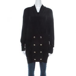 Pre Owned Gucci Black Cashmere and Silk Double Breasted Cardigan M 