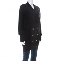 Pre Owned Gucci Black Cashmere and Silk Double Breasted Cardigan M 