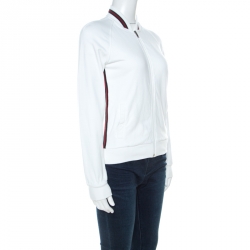 Pre Owned Gucci White Cotton Striped Bomber Jacket S