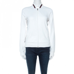 Pre Owned Gucci White Cotton Striped Bomber Jacket S