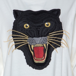 مملوكة مسبقًا Gucci Ivory White Panther Embroidery Full Sleeve Oversized T- Shirt XS