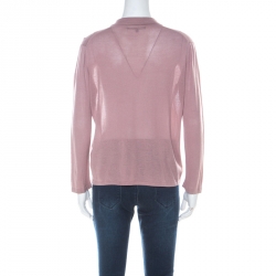 Gucci Lilac Purple Silk Knit Collared Long Sleeve Top L 