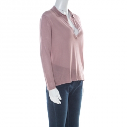 Gucci Lilac Purple Silk Knit Collared Long Sleeve Top L 