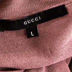 Gucci Lilac Purple Silk Knit Collared Long Sleeve Top L 
