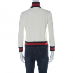 Pre Owned Gucci Off White Jersey Knit Web Trim Track Jacket XS